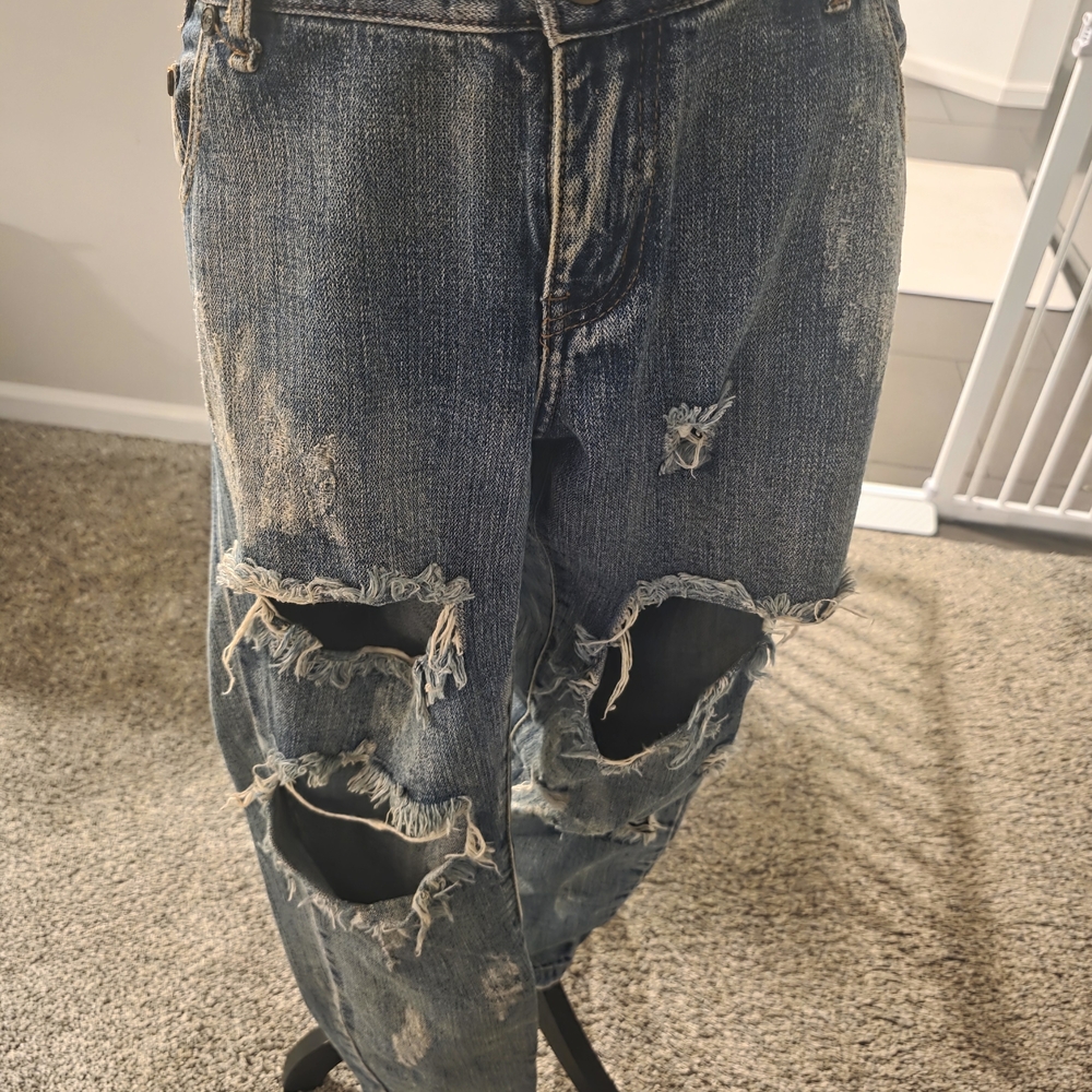 One Teaspoon Women's Distressed Blue Boyfriend Jeans